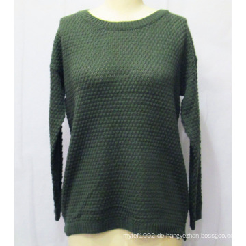 Frauen reine Farbe runder Hals Pullover Strickpullover